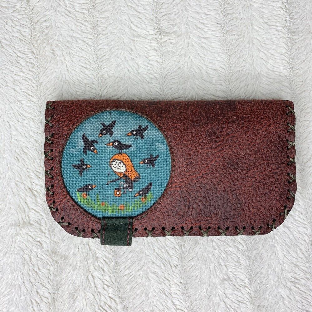Women’s Fold Over Wallet Girl Feeding Crows Birds Outdoor Fall